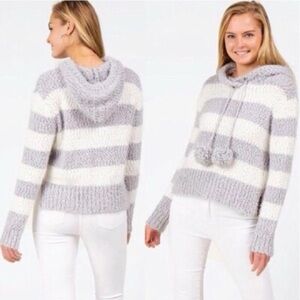 Harper Heritage Emry Hooded Knit Striped Gray/White Women's Sweater NWT Sz-M CC6